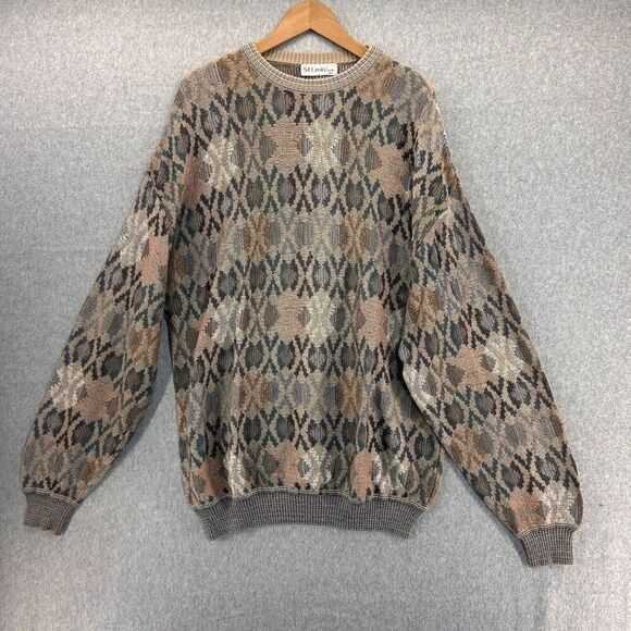 Men's St. Croix Shop Size XL Knit Sweater Multi-Color Geometric Pattern Tan Blue - Picture 1 of 10